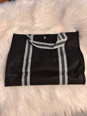 Small Black Tote Bag with Grey Stripes GUC